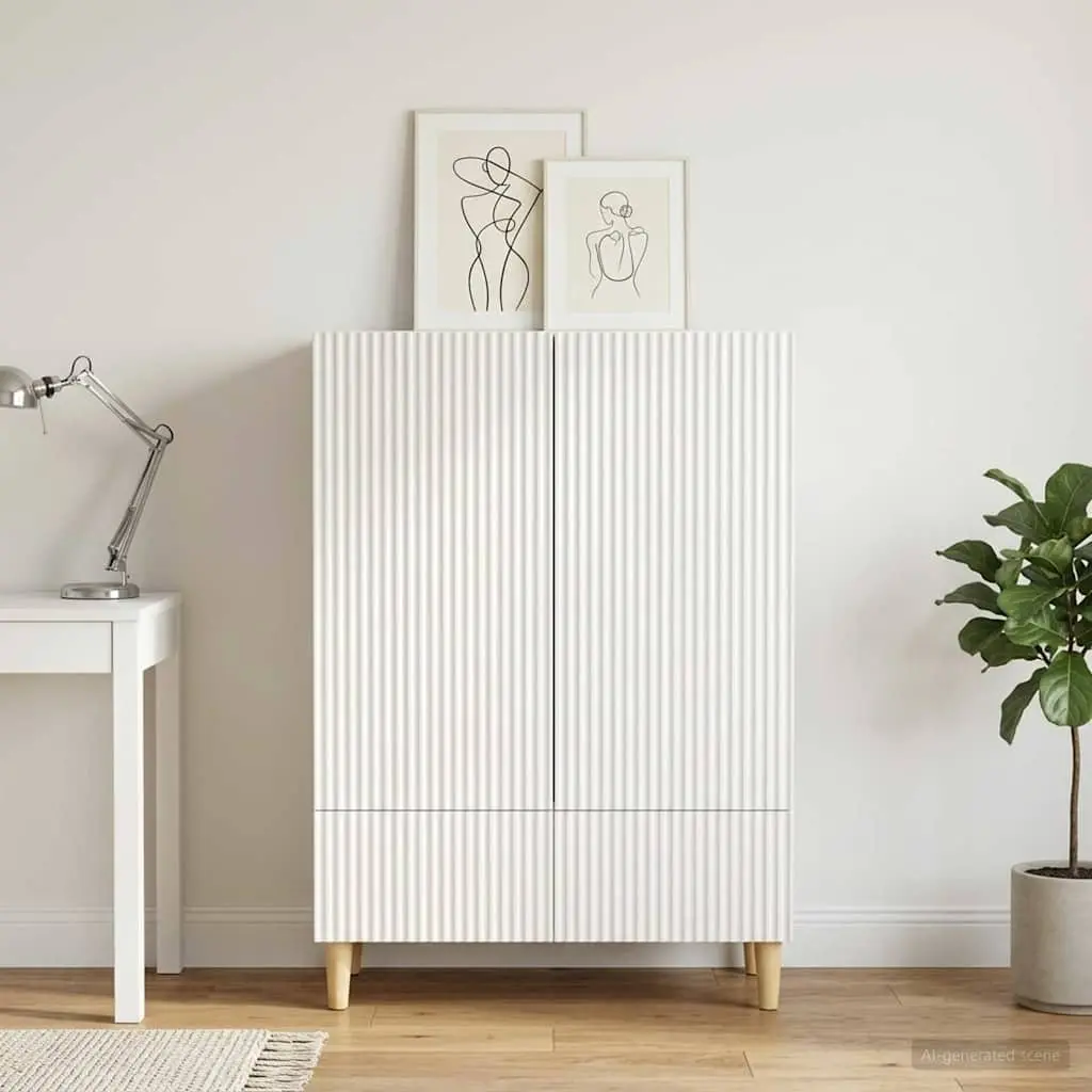 Sideboard Cabinet Storage Buffet Engineered Wood White Sliding Doors Adjustable Shelving 66 x 34.5 x 95 cm