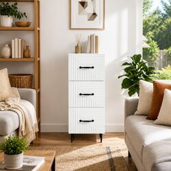 Drawer Cabinet Storage Unit 33 x 34.5 x 89.5 cm White Bedroom Living Room