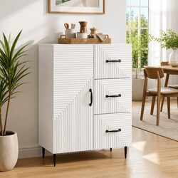 Sideboard White Modern Storage Cabinet Engineered Wood Furniture with Doors