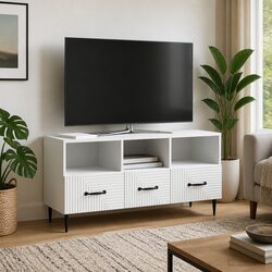 TV Cabinet with Drawer White Engineered Wood Living Room Storage Unit 102cm