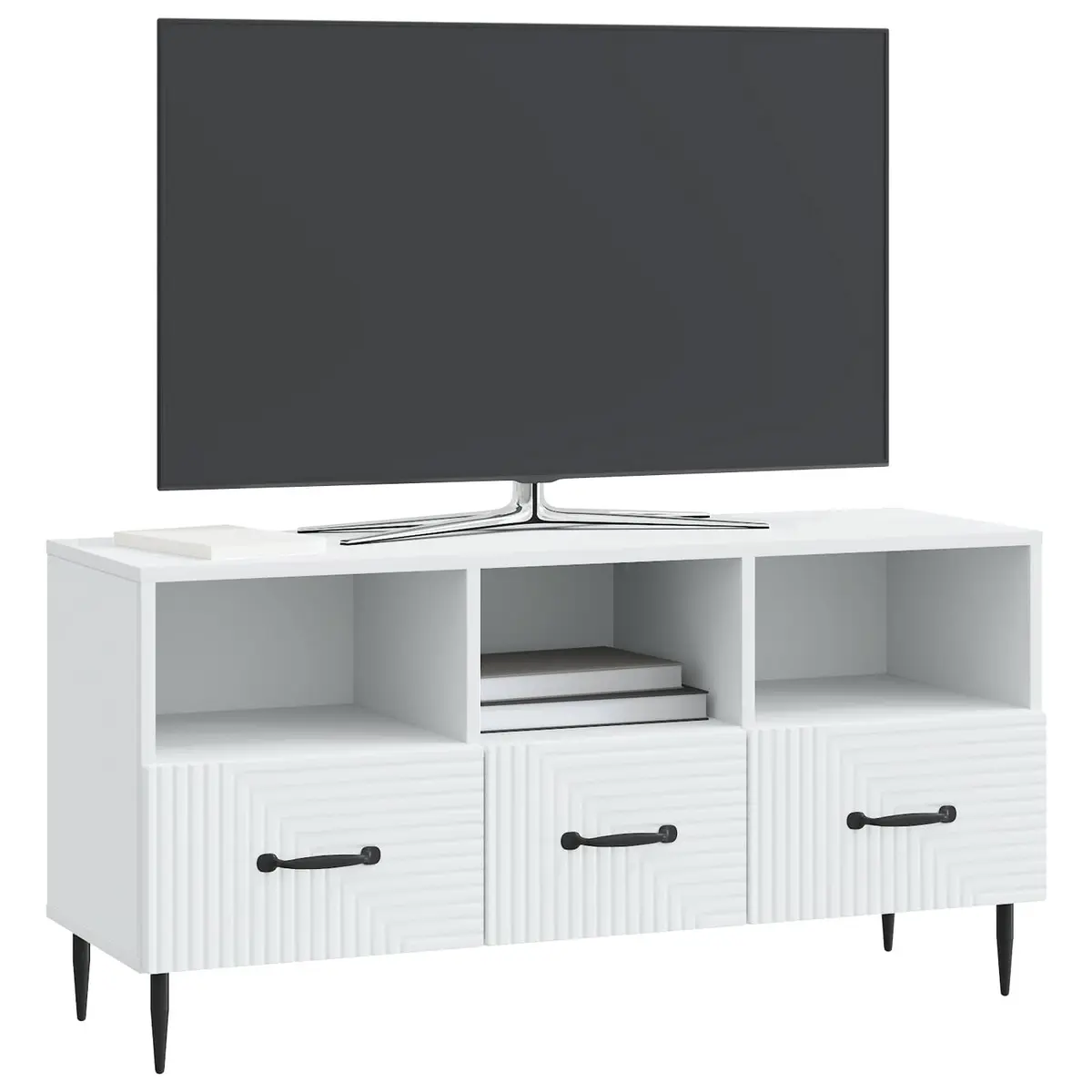 TV Cabinet Engineered Wood Storage Unit 102cm White with Drawer