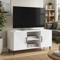 TV Cabinet White Vintage Style Living Room Storage Unit 102x34.5x50cm