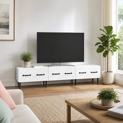 TV Cabinet with Drawer White Living Room Storage Unit Modern Vintage Design