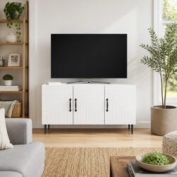 White TV Cabinet Low-Profile Entertainment Unit Storage Engineered Wood 99cm