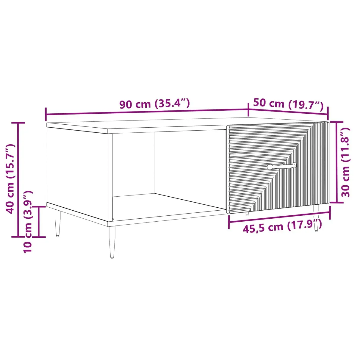Coffee Table Rectangular Modern White Engineered Wood with Storage Compartments and Metal Tapered Legs