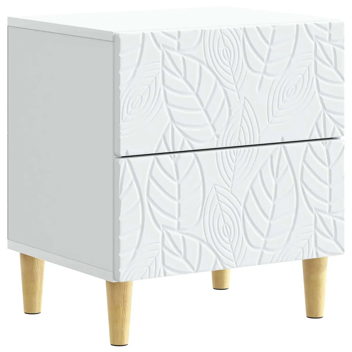 Bedside Table Compact White Engineered Wood Nightstand with Storage Drawer