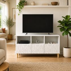 White TV Cabinet Modern Living Room Entertainment Unit Storage Furniture