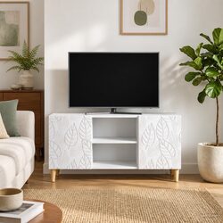 TV Cabinet White Engineered Wood Living Room Storage Unit with Swing Doors