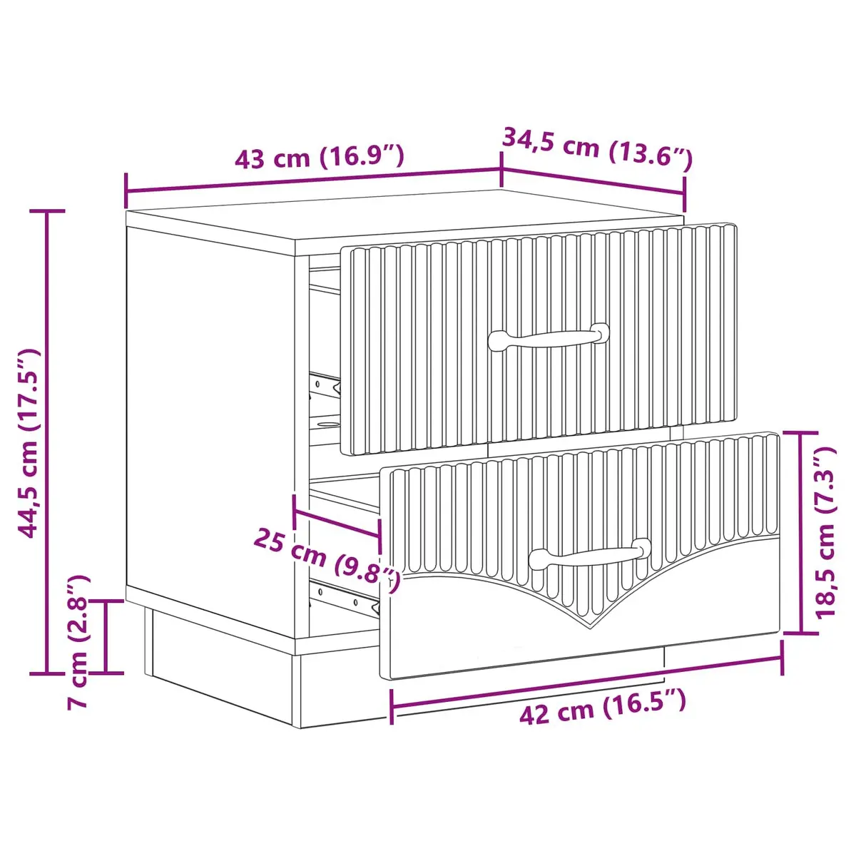Bedside Cabinet Engineered Wood Storage Drawers White
