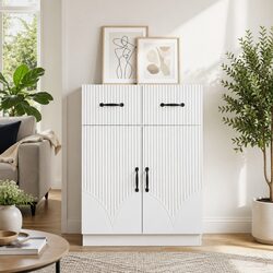 Sideboard White 66 x 34.5 x 87 cm Storage Cabinet Buffet with Shelves Doors