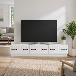 TV Cabinet Entertainment Unit White Storage Shelves Drawer Engineered Wood