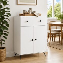White Sideboard Buffet Cabinet Storage Unit Engineered Wood Modern Dining Room