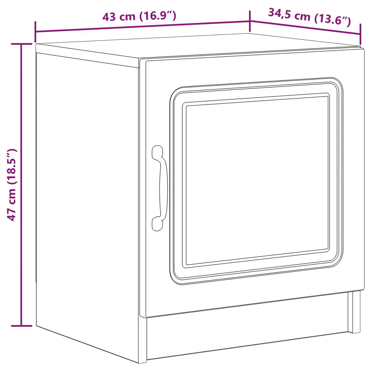 Bedside Cabinet Engineered Wood White 43 x 34.5 x 47 cm Nightstand with Swing Hinge Doors and Bar Handles