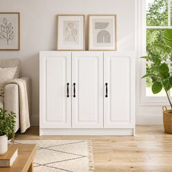 White Sideboard Storage Cabinet Modern Rectangular Engineered Wood Furniture