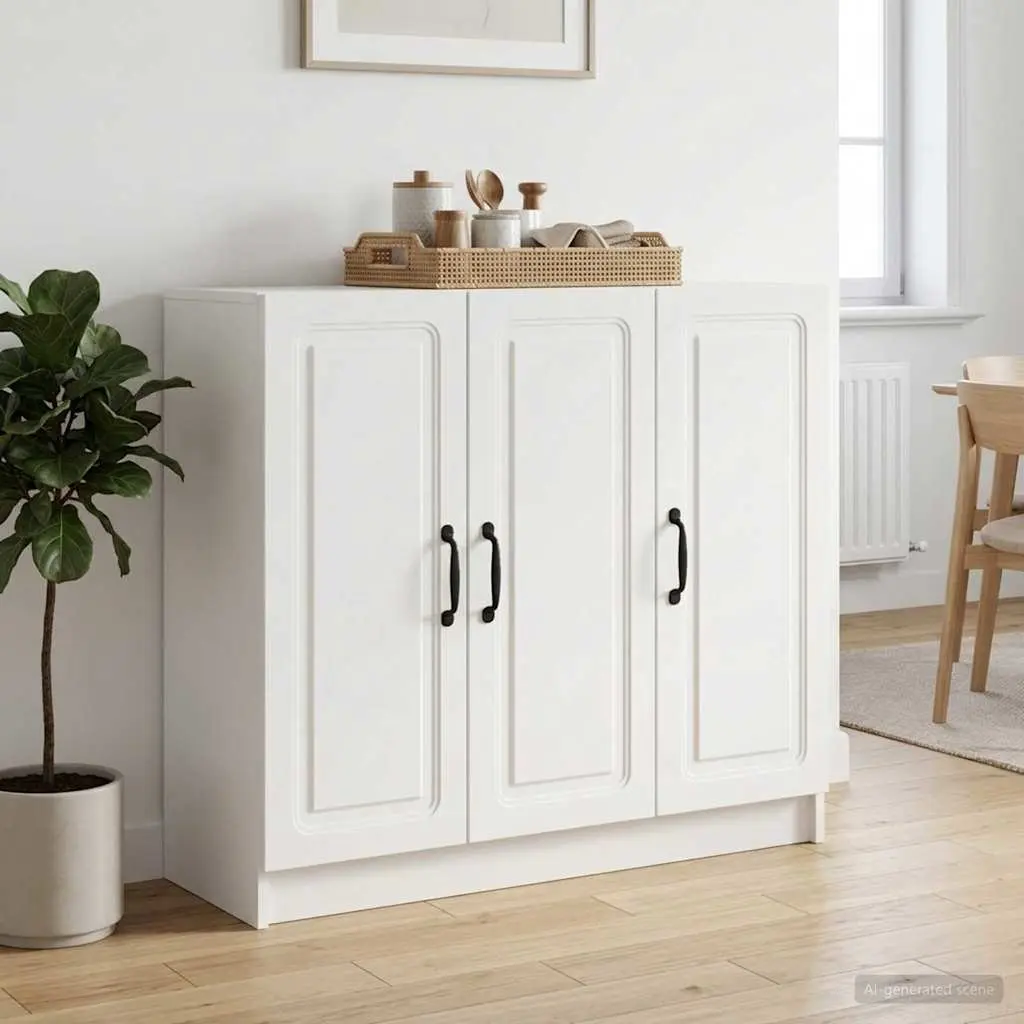 Sideboard Storage Cabinet Modern Engineered Wood White Rectangular