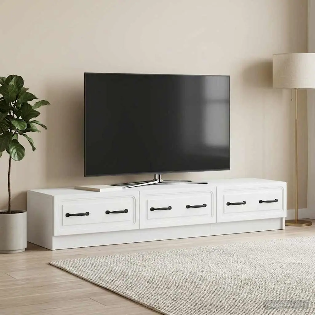 TV Cabinet Modern White Engineered Wood with Drawer for Living Room Entertainment Unit