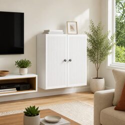 Wall-Mounted Storage Cabinet White Engineered Wood Living Room Bedroom Organizer