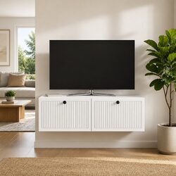 Wall-Mounted TV Cabinet White Modern Living Room Entertainment Storage Unit 98cm