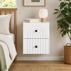 Wall-Mounted Bedside Cabinet White Storage Nightstand Drawer Wooden Bedroom