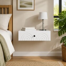 White Wall-Mounted Side Table Storage Cabinet Bedside Stand Engineered Wood 59cm