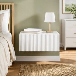 Wall-Mounted Bedside Cabinet White Compact Bedroom Nightstand Storage Organizer