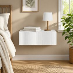 Wall-Mounted Side Table White Modern Storage 59x34.5x17cm Floating Shelf