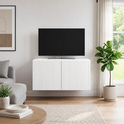 White Wall-Mounted TV Cabinet Storage Unit Modern Engineered Wood 59.5 x 41 x