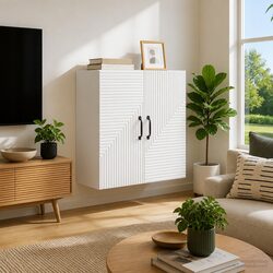 Wall-Mounted Storage Cabinet White Modern Shelving Unit Engineered Wood