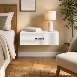 White Wall-Mounted Side Table with Storage Drawer Modern Bedroom Lounge Hallway