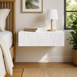 Wall-Mounted Side Table White Storage Drawers Modern Living Room Furniture