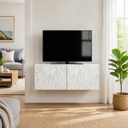 Wall-Mounted TV Cabinet White Engineered Wood Living Room Storage Unit 59.5cm