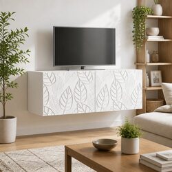 Wall-Mounted TV Cabinet 98x41x30cm White Living Room Storage Unit with Hinged