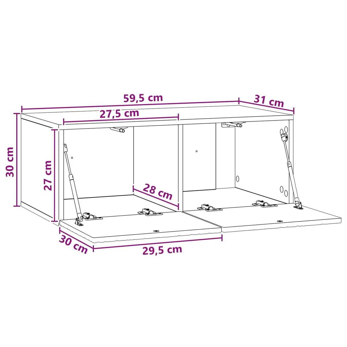 Wall-Mounted TV Cabinet Engineered Wood Storage Unit 59.5 x 31 cm White