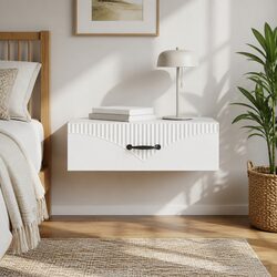 Wall-Mounted Side Table White Storage Cabinet Modern Engineered Wood 59cm