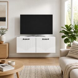 Wall-Mounted TV Cabinet White Modern Storage Unit Entertainment Media Display
