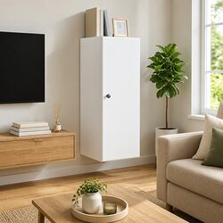 White Wall-Mounted Storage Cabinet 33x34.5x90cm Engineered Wood Shelves Swing