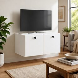 Wall-Mounted TV Cabinet White Storage Unit Living Room Media Organiser 59.5cm
