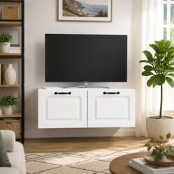 Wall-Mounted TV Cabinet White Entertainment Unit Shelving Storage 78.5 x 41 x