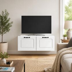 Wall-Mounted TV Cabinet Entertainment Unit Living Room Storage Shelves White