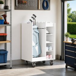 White Wooden Golf Cabinet Storage Organizer Indoor Garage Shelving Unit