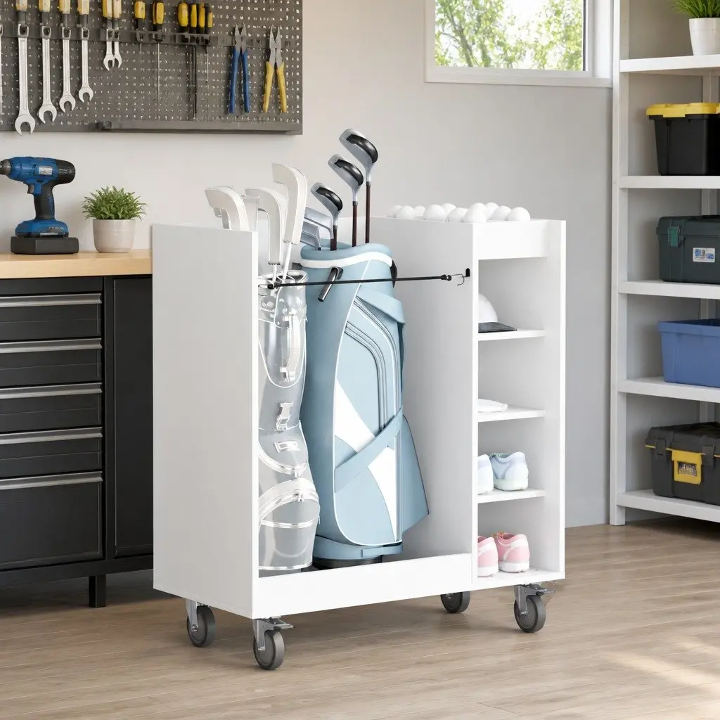 Wooden Golf Cabinet Storage with Shelves White Indoor Organization