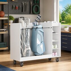 White Wooden Golf Cabinet Storage Organizer with Shelves Indoor Home Garage