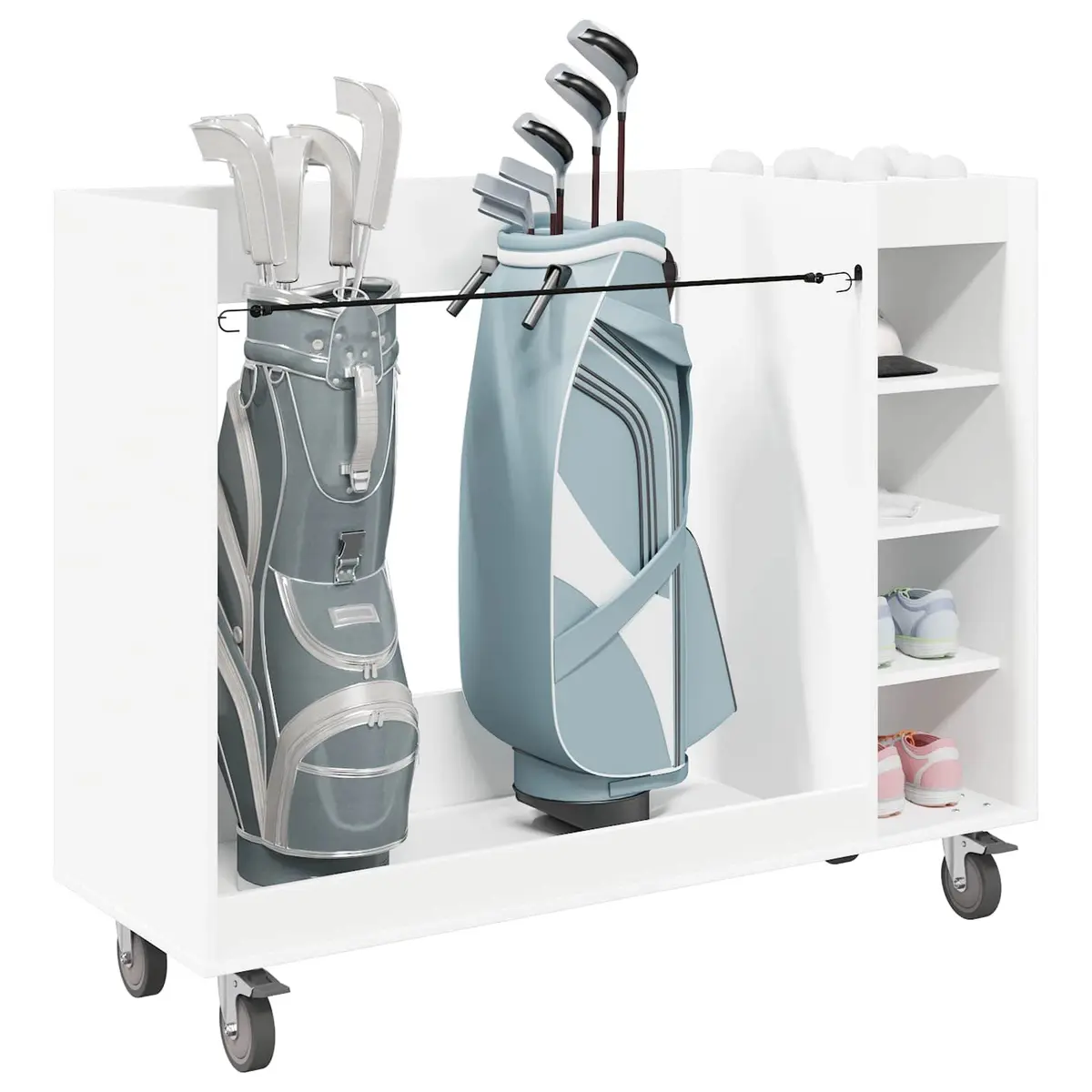 Wooden Golf Cabinet Storage Organizer with Shelves White Indoor Home Garage