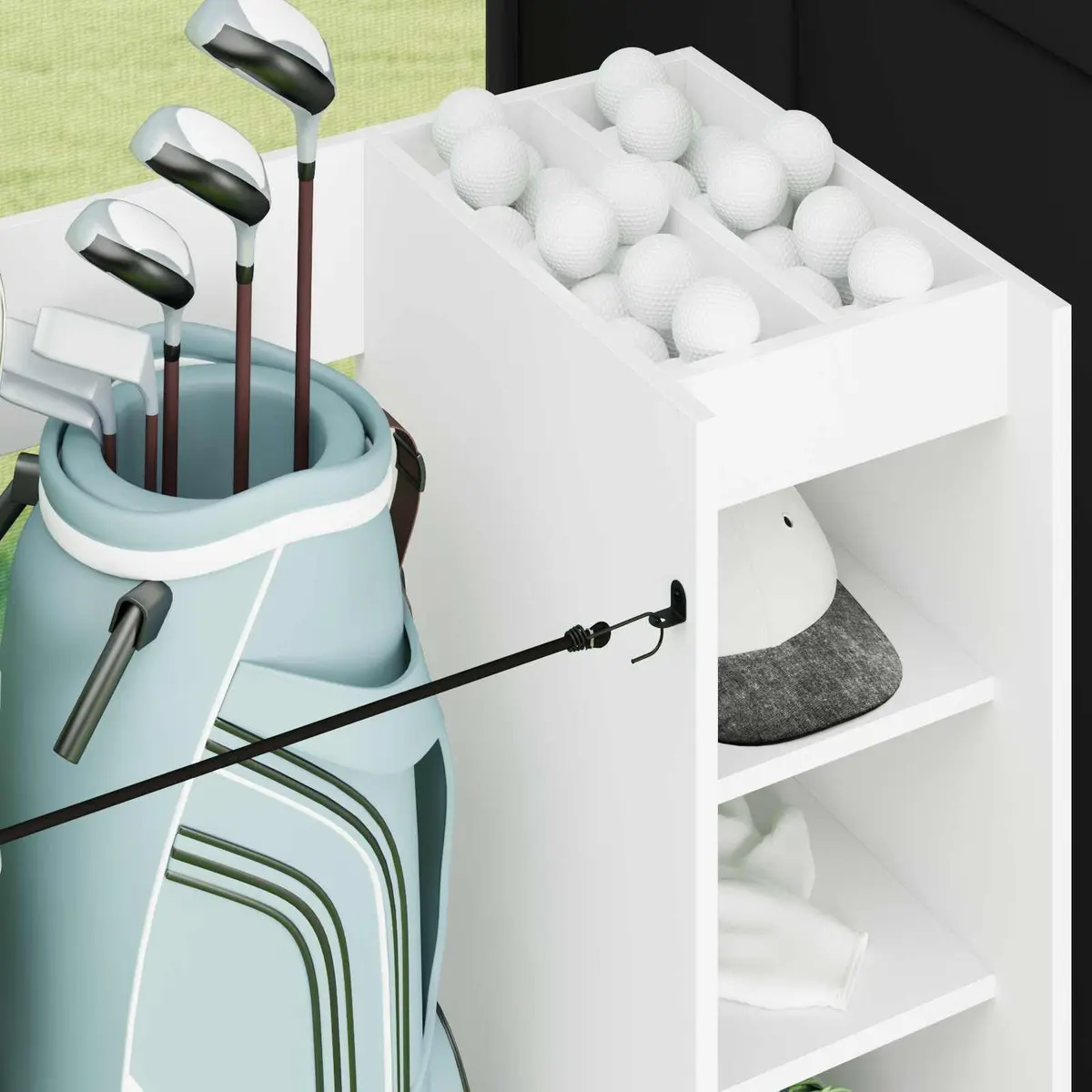 Wooden Golf Cabinet Storage Organizer with Shelves White Indoor Home Garage