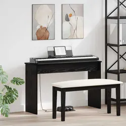 Keyboard Stand Black Oak Engineered Wood Musical Instrument Support 100x32x64cm