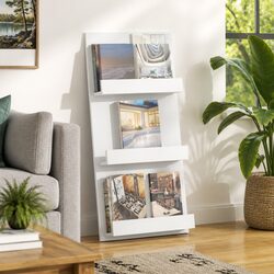 Magazine Rack with Shelf White Storage Organiser Living Room Office Bedroom