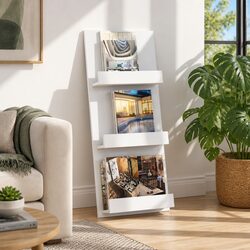 Magazine Rack with Shelf White Storage Organiser Living Room Office Bedroom 43cm