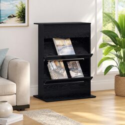 Magazine Rack Black Oak Storage Shelving Unit Engineered Wood Organiser Living