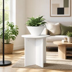 Plant Stand 2 Pieces White Ø40 x 40cm Modern Engineered Wood Indoor Display