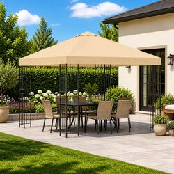 Gazebo 3 x 3 m Outdoor Canopy Cream Polyester Steel Frame Garden Patio Shelter
